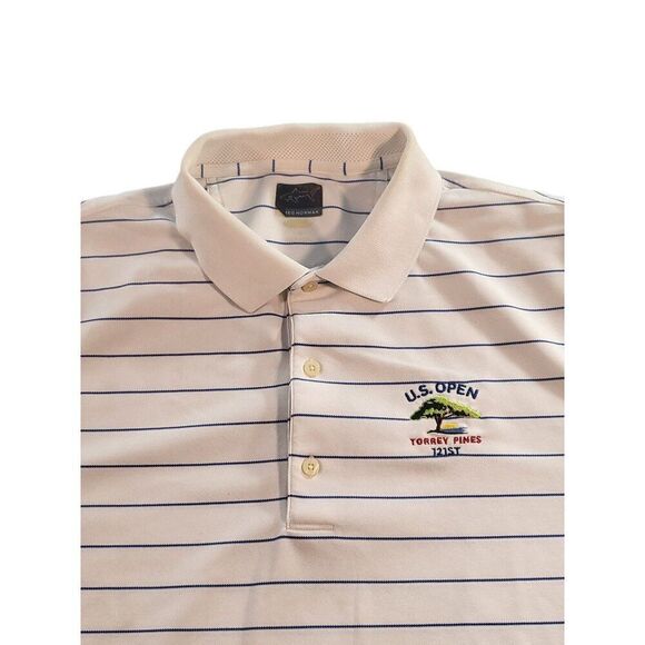 UPGA Tour Greg Norman Polo Men Sz XL U.S. Open Torrey PInes 121ST Striped Athlei - Picture 2 of 8